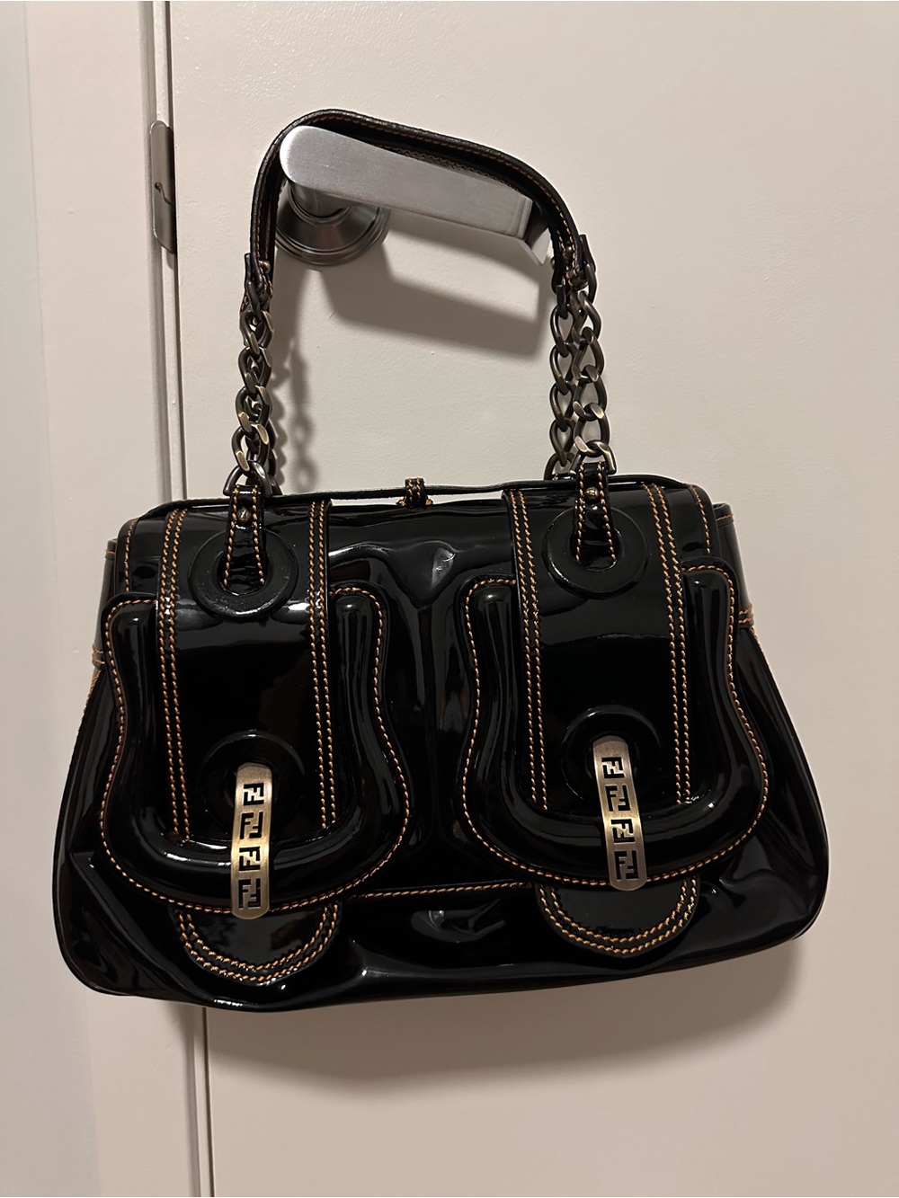 Fendi B Bag Black Patent Leather